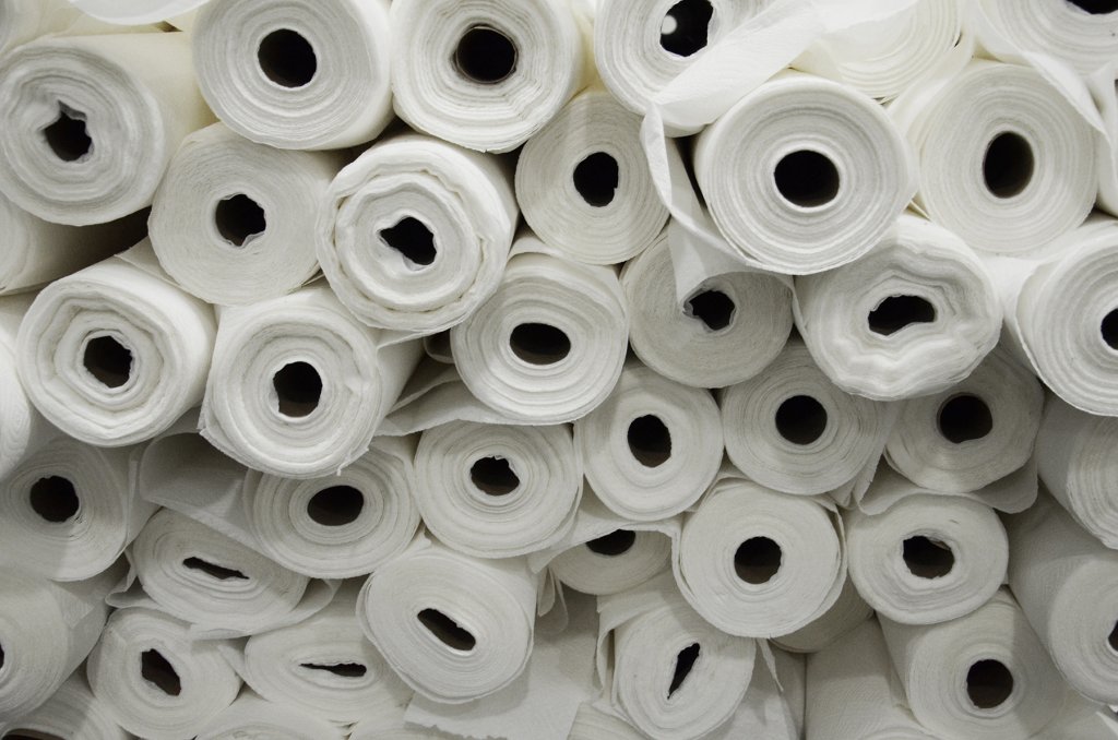 tissue rolls waiting to be shredded and repulped