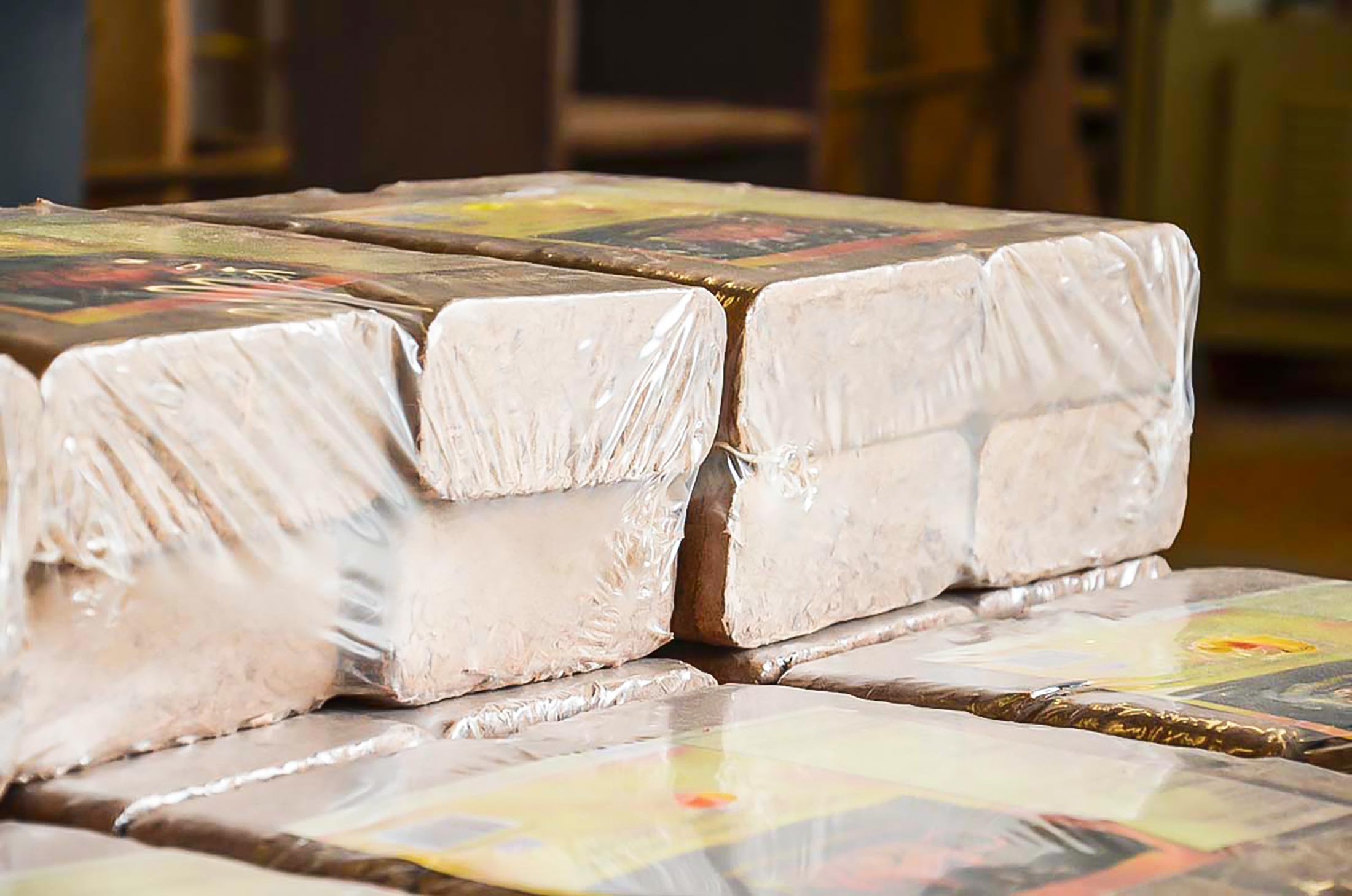 Shrink-wrapped briquettes from wood chips for sale