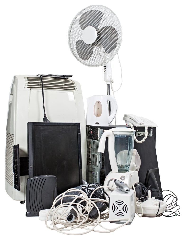 E- scrap with electrical appliances such as fans, air conditioners, mixers, telephone and kettle and TV
