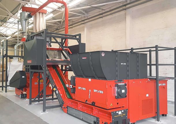 Two-stage shredding plant with WEIMA WLK 1500 single-shaft shredder and Neue Herbold granulator