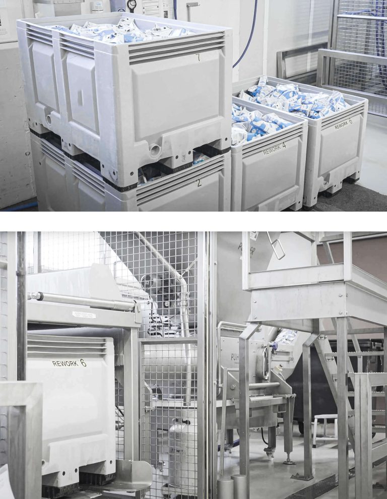 Containers with rework must be clearly identified in the production process