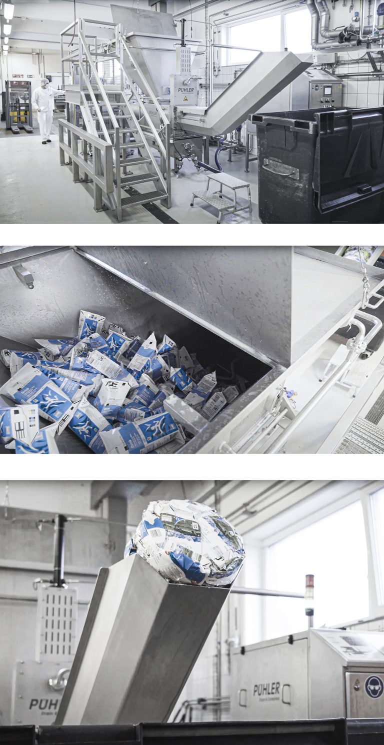 Draining and comapcting milk cartons during the rework process
