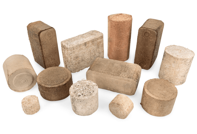 Wood briquettes round and rectangular