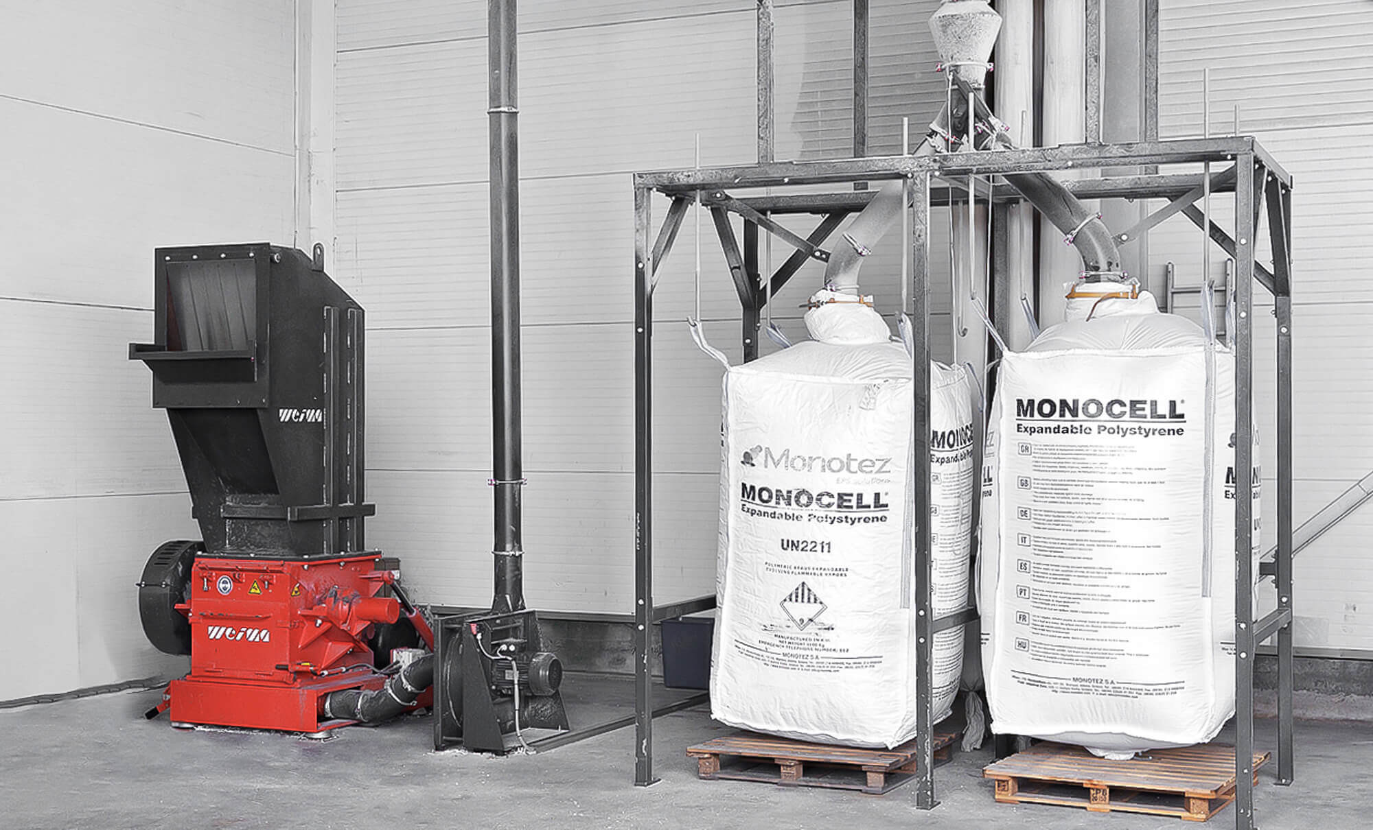 SuperBon secondar shredding with WEIMA WSM cutting mill and collection big bags