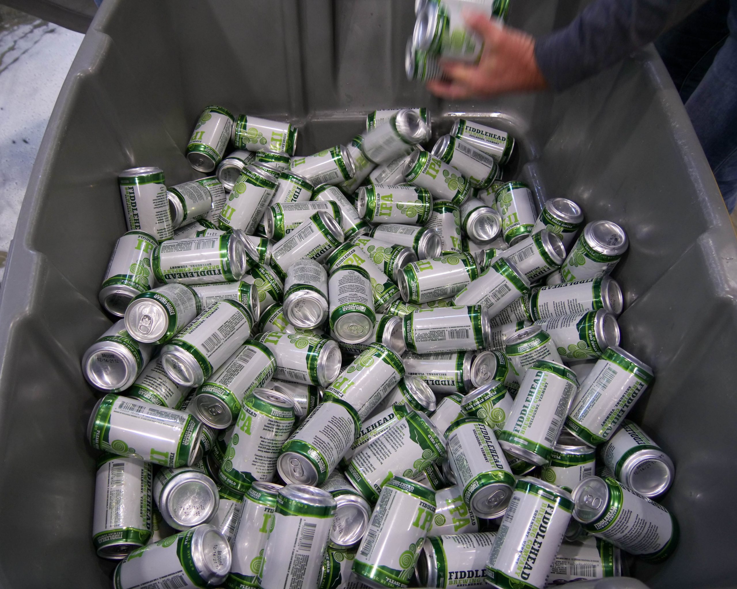 Prior to the installation of the E.200, filled Fiddlehead cans were collected in a gaylord while awaiting manual destruction.