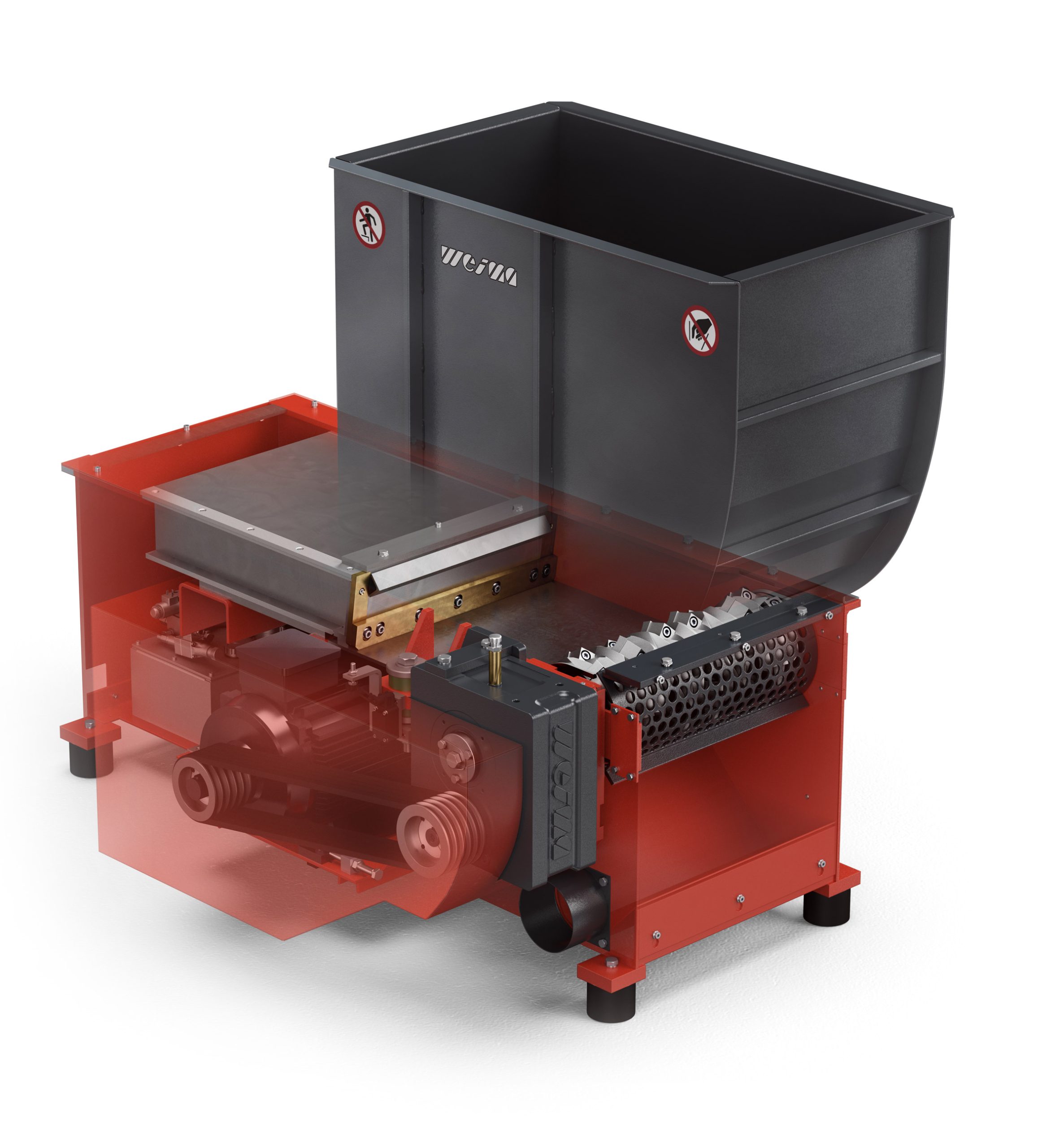 grundkomponetnten wl 4 einwellen shreddermit rotor, antrieb und sieb