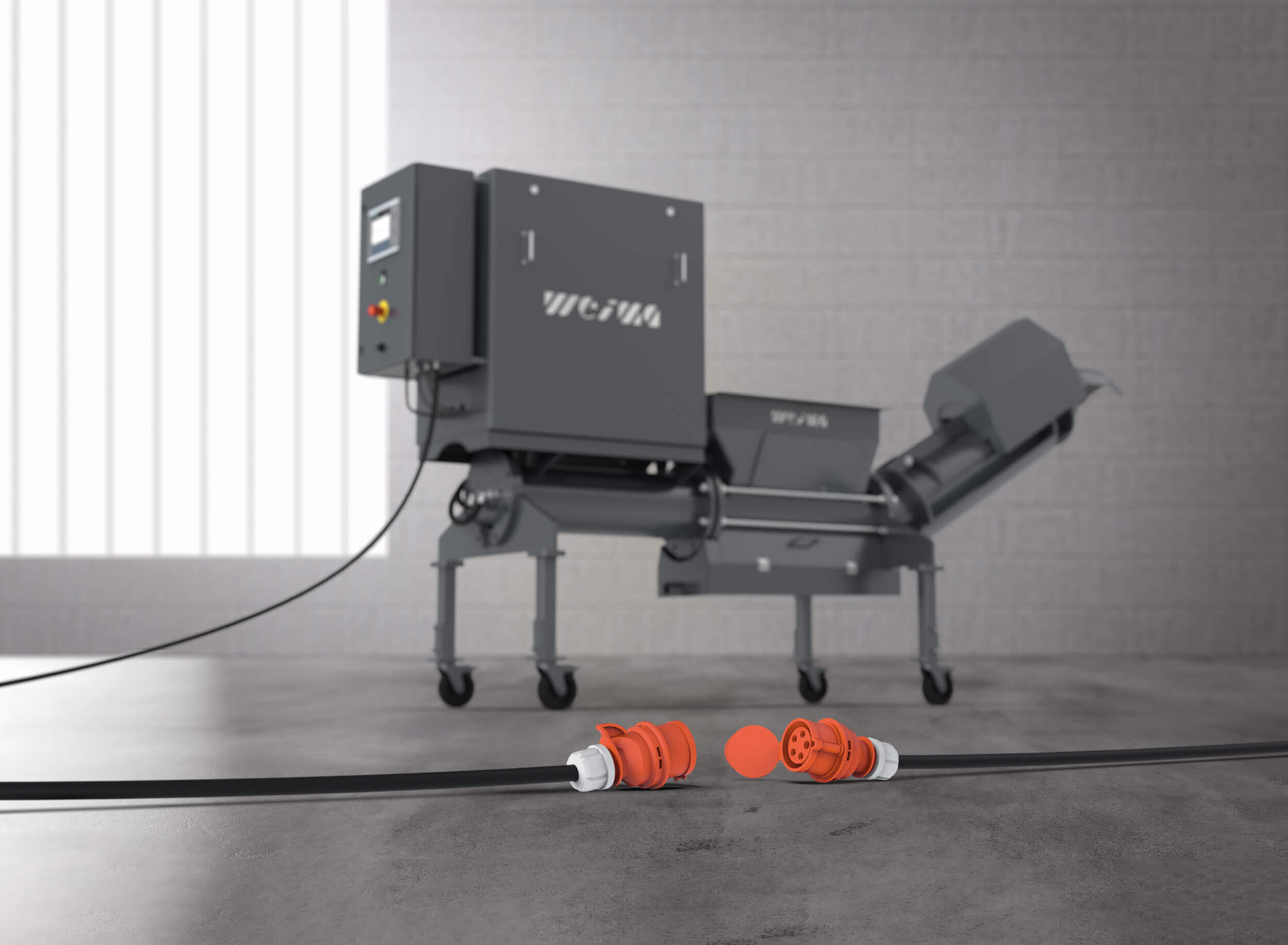 In front of the PUEHLER C.200 there is a single power cable with which the dewatering press must be connected. It can be connected directly to the CNC machine.