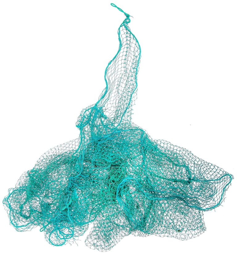 turquoise fishing net on white background