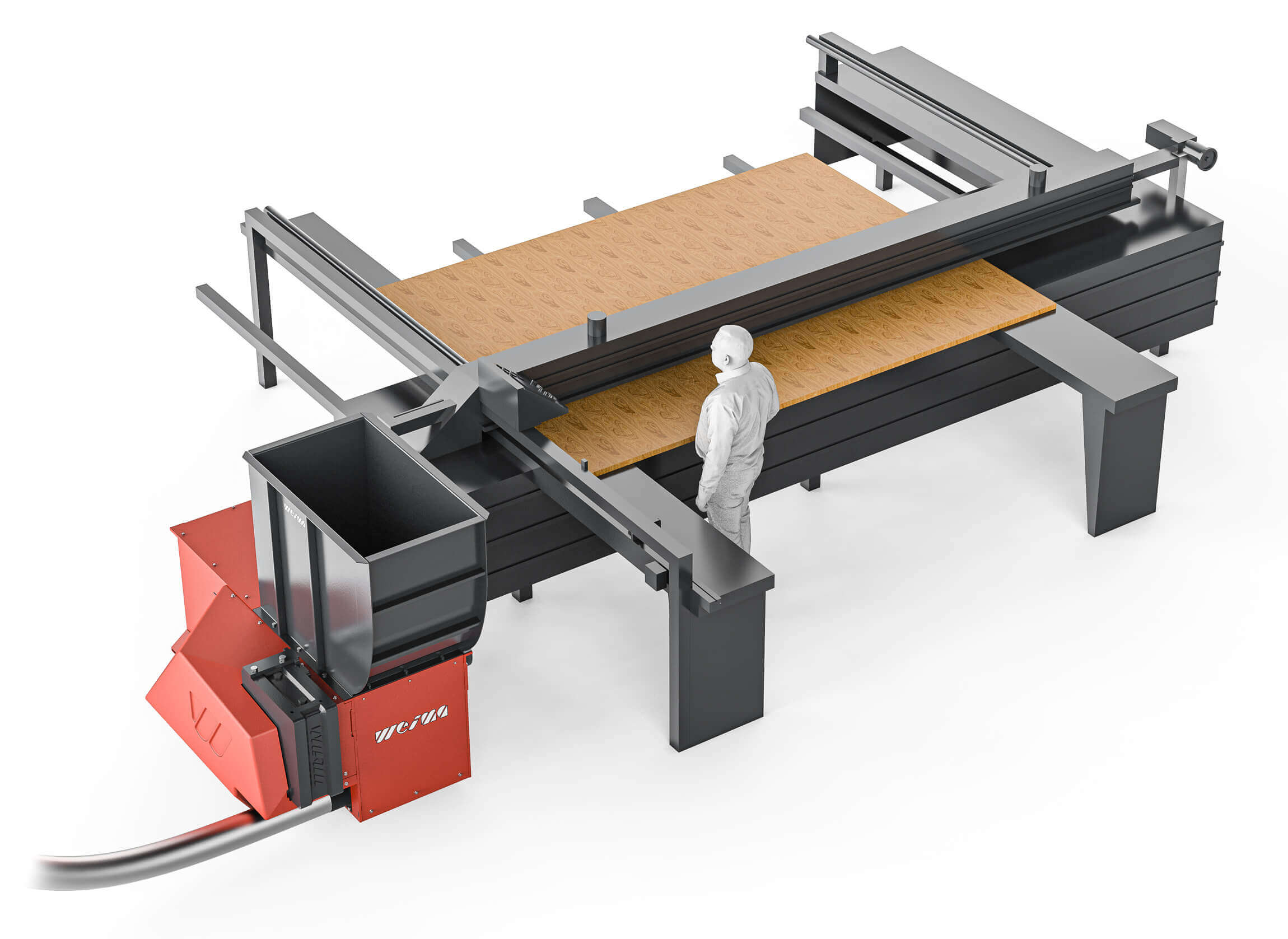 WEIMA WL 4 Shredder neben Plattenaufteilsäge