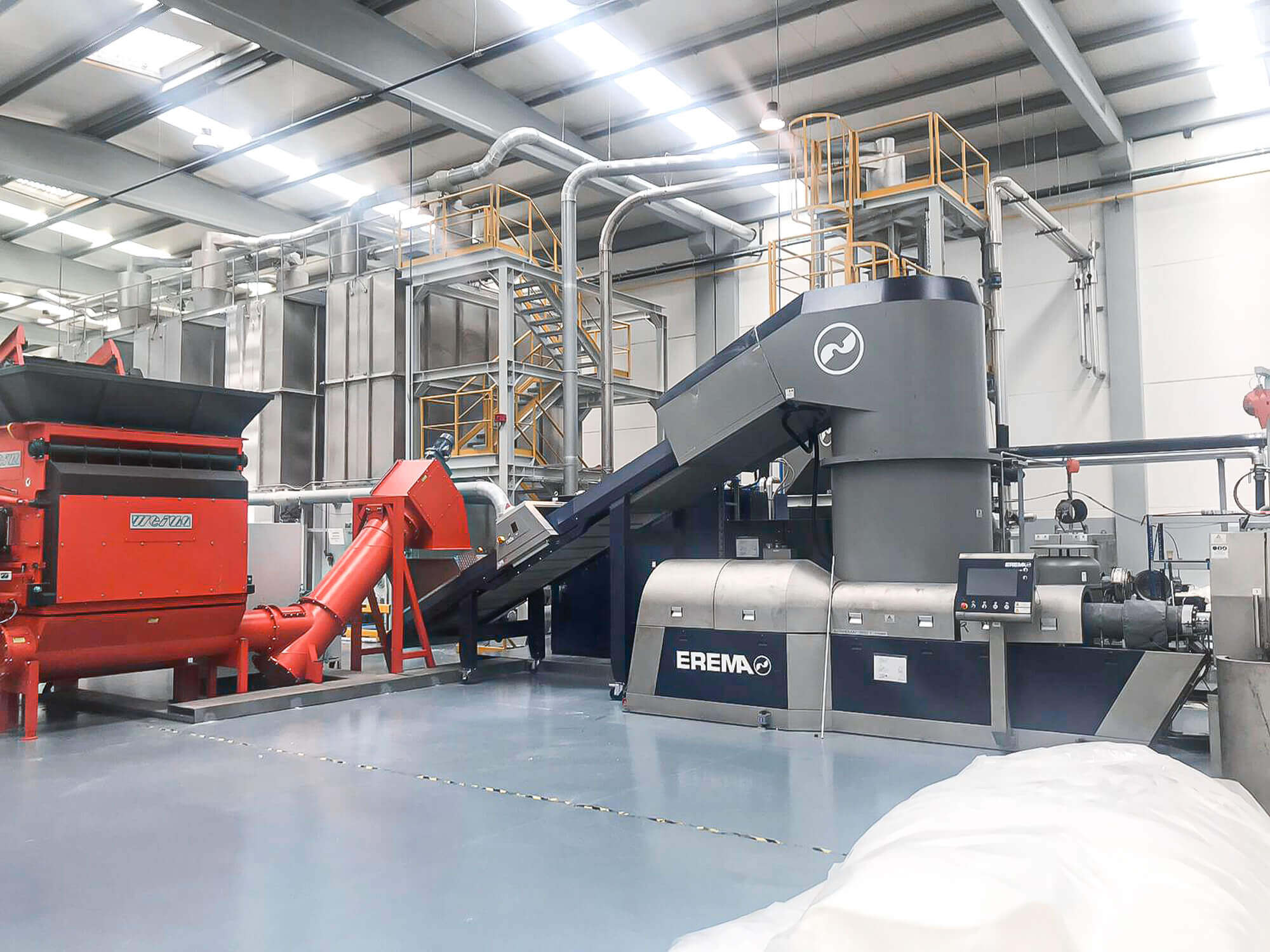 WEIMA S5 shredding in front of an EREMA extruder for plastic recycling