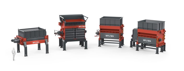 Four red shredders from the PreCut, PowerLine, FineCut and M8.28 series from WEIMA