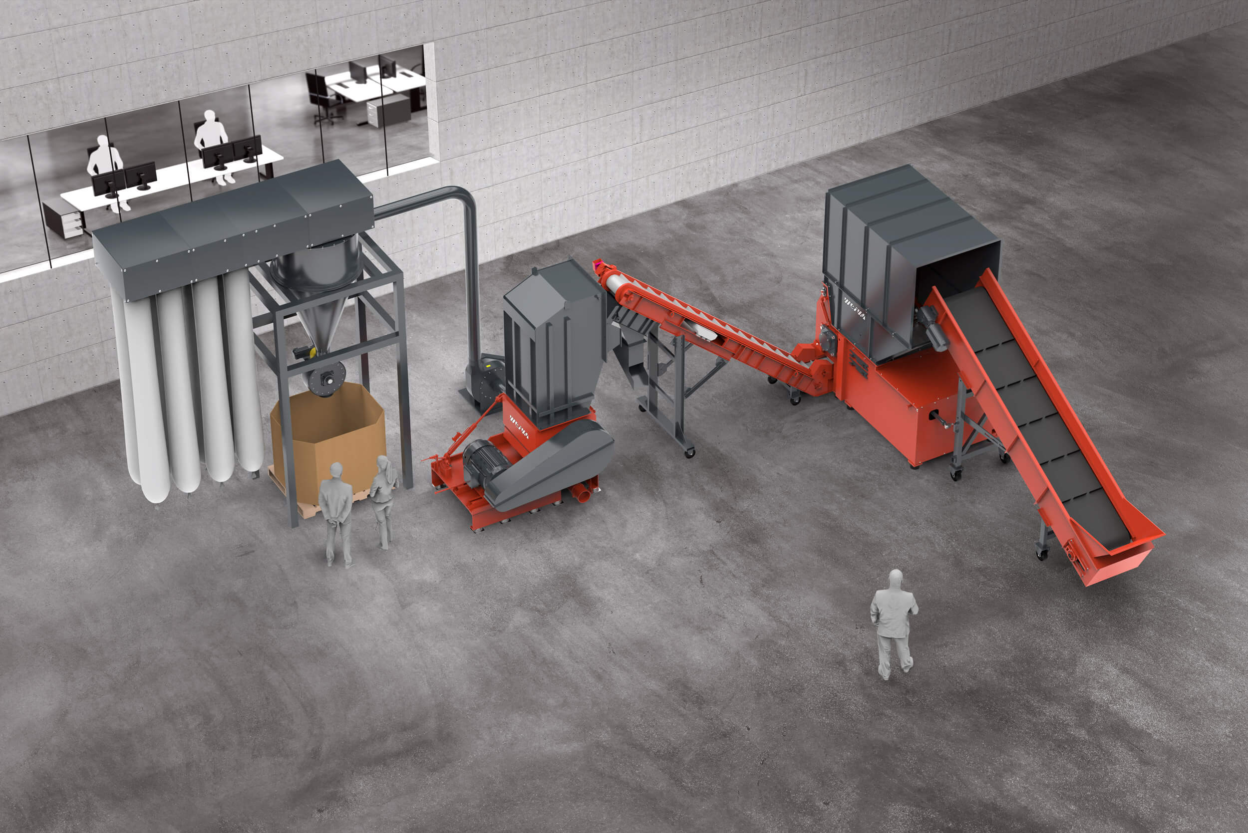 Two-stage recycling system with WEIMA shredder and granulator