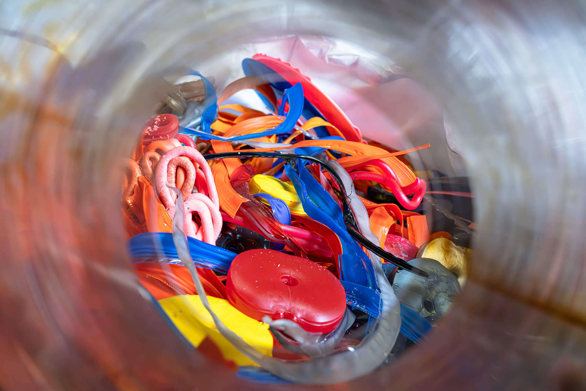 Colorful PVC production waste from record manufacturing