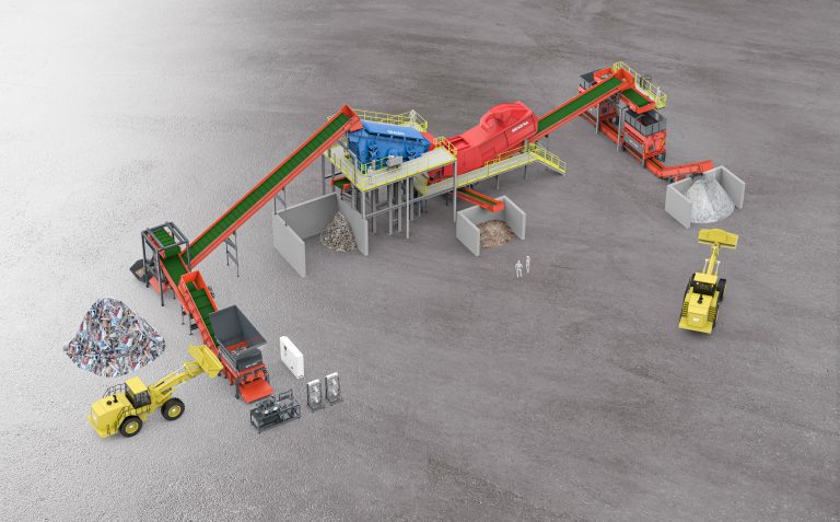 Recyclinglinie aus Sortierung, Förderung und Zerkleinerung