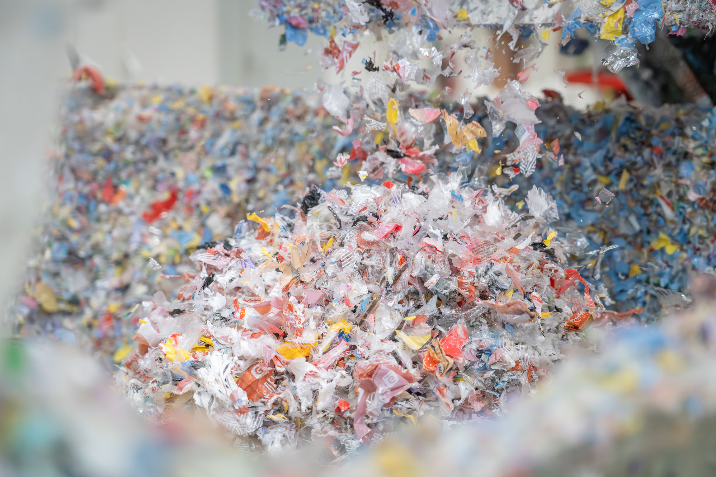 A small pile of colourful shredded plastic scraps