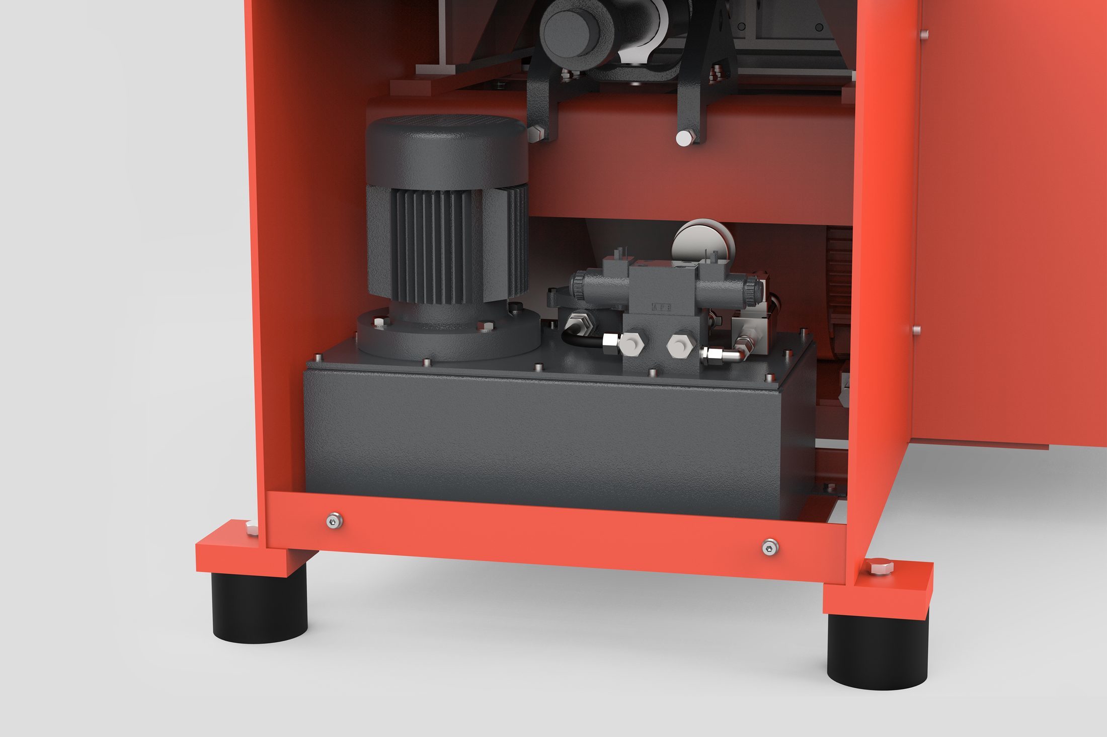 Innenansicht eines WEIMA Shredders mit Blick auf das Hydraulikaggregat