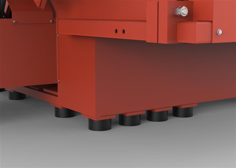 Nahaufnahme der gummierten Maschinenfüße eines WEIMA Shredders