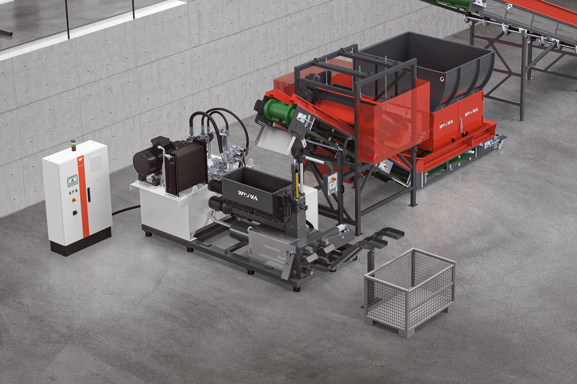 TH 1500 Brikettpresse und WLK 1500 Zerkleinerer