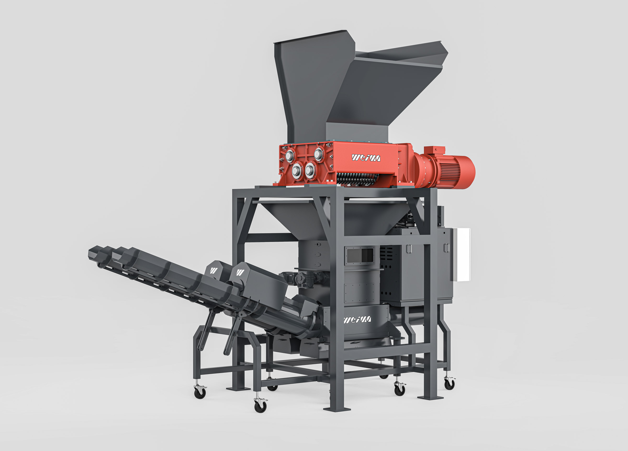 WEIMA ZM Viewr-Wellen-Shredder auf einem C.200 Entwässerungspresse