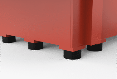 Close-up of the vibration-damping feet on a shredder