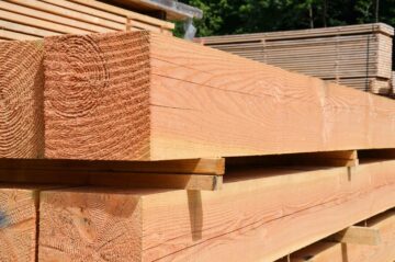 Solid squared timber before shredding