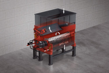 Rendered image of WEIMA PowerLine 3000 single-shaft shredder with X-Ray view of the machine components