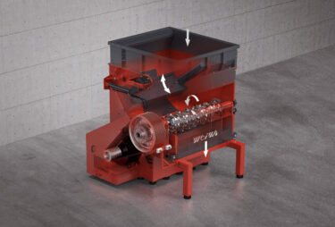 Rendered image of WEIMA WKS 1800 single-shaft shredder with X-Ray view of the machine components