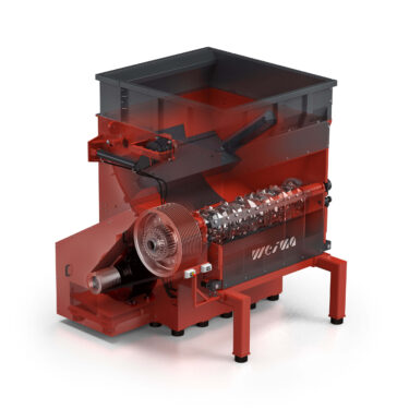 View inside WEIMA W5.18 shredder with rotor, ram, screen and drive
