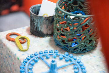 Recycled products made from high-quality plastic are on the table