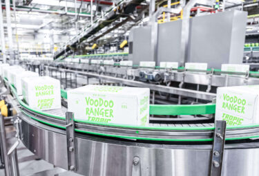 Packages of New Belgium beer cans in production line