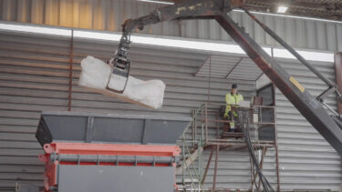 A crane that transports the PE blocks into the S7.20