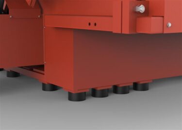 Nahaufnahme der gummierten Maschinenfüße eines WEIMA Shredders