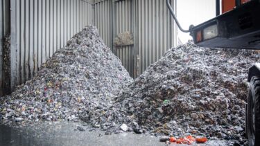 Shredded textiles in a pile
